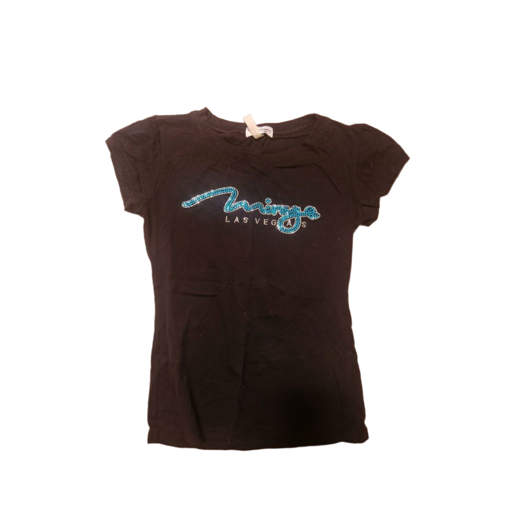 Women's Mirage Las Vegas Black Short Sleeve BabyTee with Blue Sparkly Gem Sz S